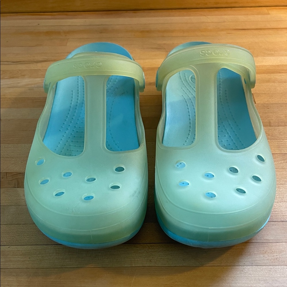 CROCS Light Green and Aqua Mary Jane Clogs